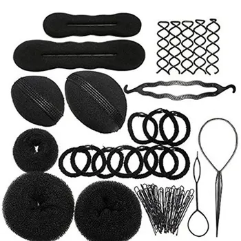 

Hair Braiding Tool Hairpin Pull Start Clip Double Hook Plate Making Needle Comb Donut Hair Styling Donut Braider Set