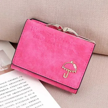 

1 PC Small Umbrella Matte Leather Wallet Women Short Three Fold Wallet Credit Card Holder ladies Clutch Purse Dropship New