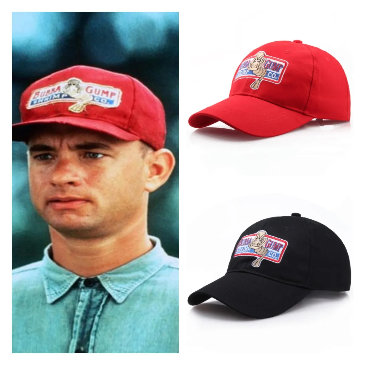

Шляпа Bubba Gump, красная Регулируемая шляпа от солнца с вышивкой, Повседневная Бейсболка для мужчин и женщин