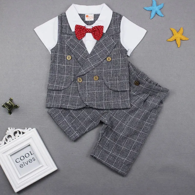 Комплекты летней одежды для маленьких мальчиков торжественные свадебные и вечерние комплекты одежды для новорожденных Одежда для дня рождения высокого качества 40 - Цвет: grey