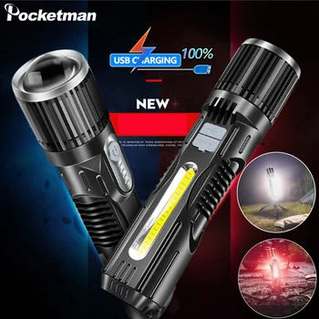 

Pocketman LED Flashlight Zoom Torch USB Rechargeable Flashlight Lanterna Waterproof Flashlight with Built-in Battery Hight Power