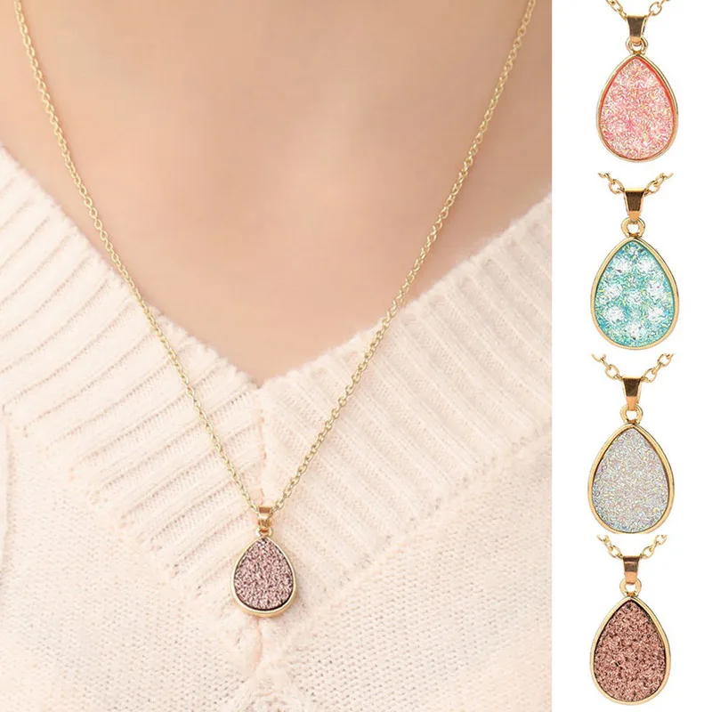 

Trendy Gold Teardrop Resin Druzy Choker Necklace For Women Fashion Statement Necklace Pendant Jewelry