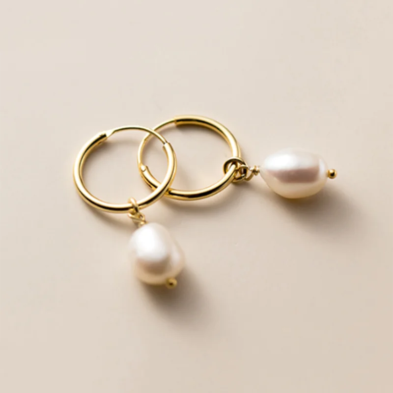 925 Sterling Silver Natural Freshwater Baroque Pearl Earrings