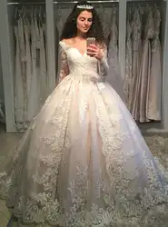 Мусульманское свадебное платье принцессы бальное платье с длинными рукавами, кружевное свадебное платье, элегантное арабское Прозрачное