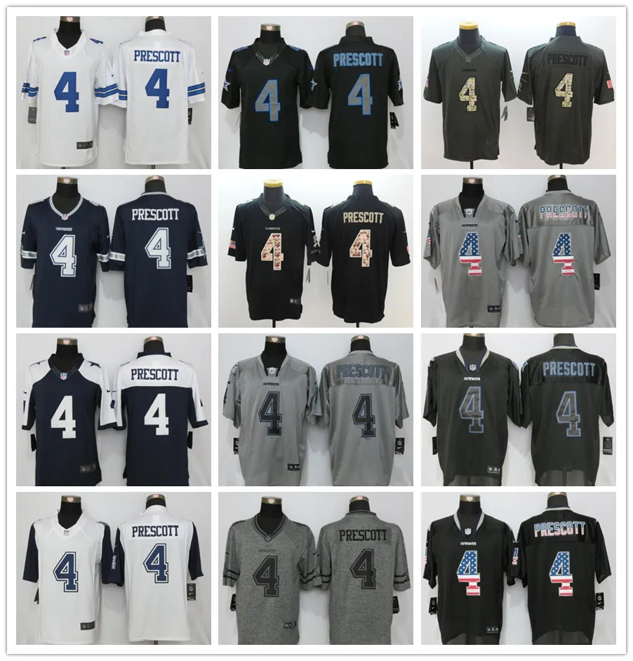 Стилизованный, dallas s DAK PRESCOTT Elite белый черный зеленый Салют для мужчин, Джерси