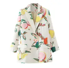 2021 Fashion Double-breasted Candy Color Blazer Printed Suit Women's Casual Long Sleeve Pocket White Jacket