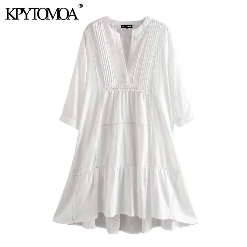KPYTOMOA Women 2020 Chic Fashion Embroidery Patchwork Loose Dress Vintage V Neck Three Quarter Sleeve Female Dresses Vestidos KPYTOMOA Women 2020 Chic Fashion Embroidery Patchwork Loose Dress Vintage V Neck Three Quarter Sleeve Female Dresses Vestidos