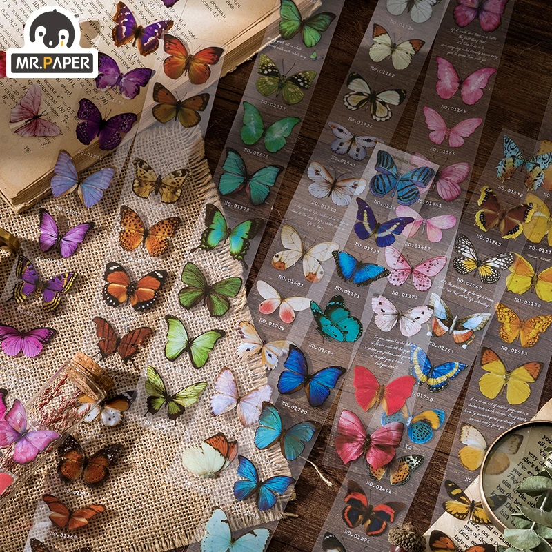 El Sr. De papel 8 diseños mariposa colector serie estilo Retro Vintage tira larga separado cinta mano cuenta Material para decoración casera