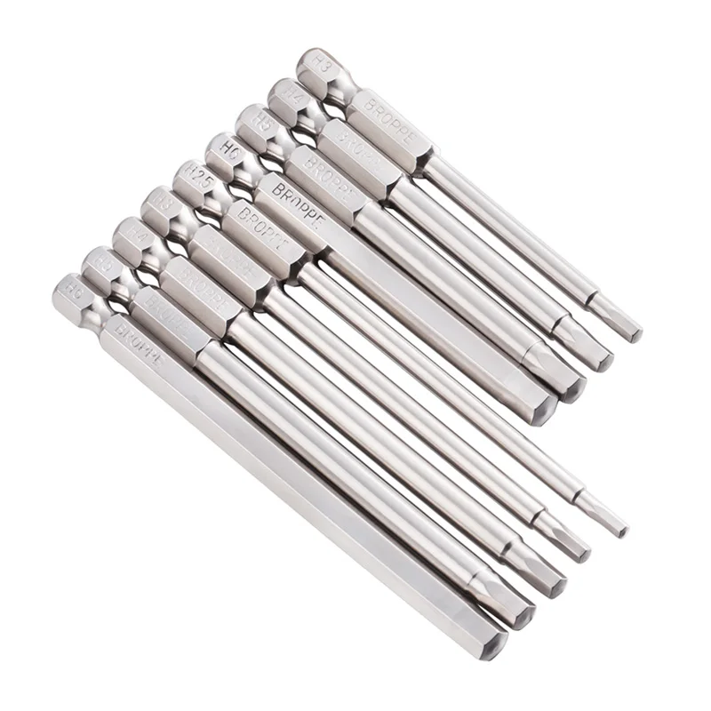 

New 10Pcs L75mm Hexagonal screwdriver H2 H2.5 H3 H4 H5 H6 H8 Magnetic S2 Steel 1/4" Hex Shank security bit