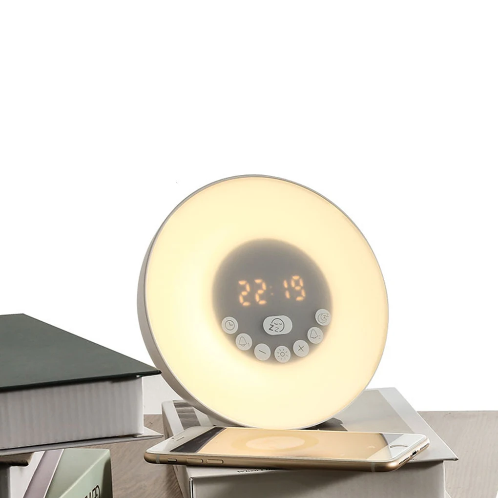 Wake Up Light Alarm Clock Simulation Digital Clock FM Radio Wireless Bluetooth Speaker Bedside Lamp EU Plug