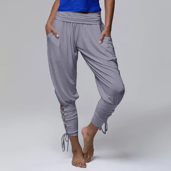 

Women Lace Up Bandage Trousers Fashion Elastic High Waist Pencil Pants Hollow Loose Comfort Trousers