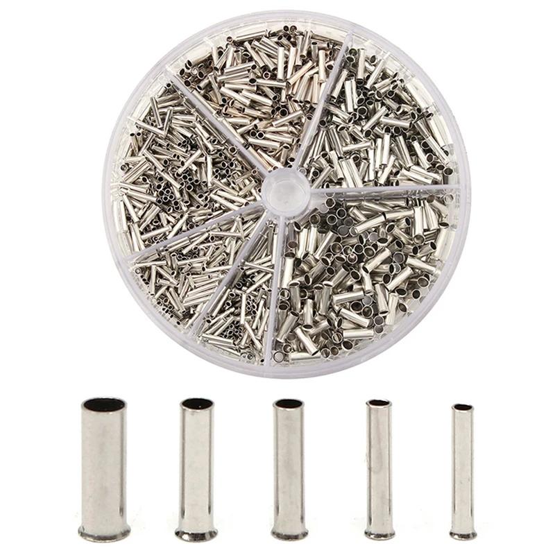 1900pcs/box Durable Multi-size Ferrules Non-insulated Cable Lugs Wire End Sleeves Ferrules 0.5mm2 - 2.5mm2 Assortment Kit