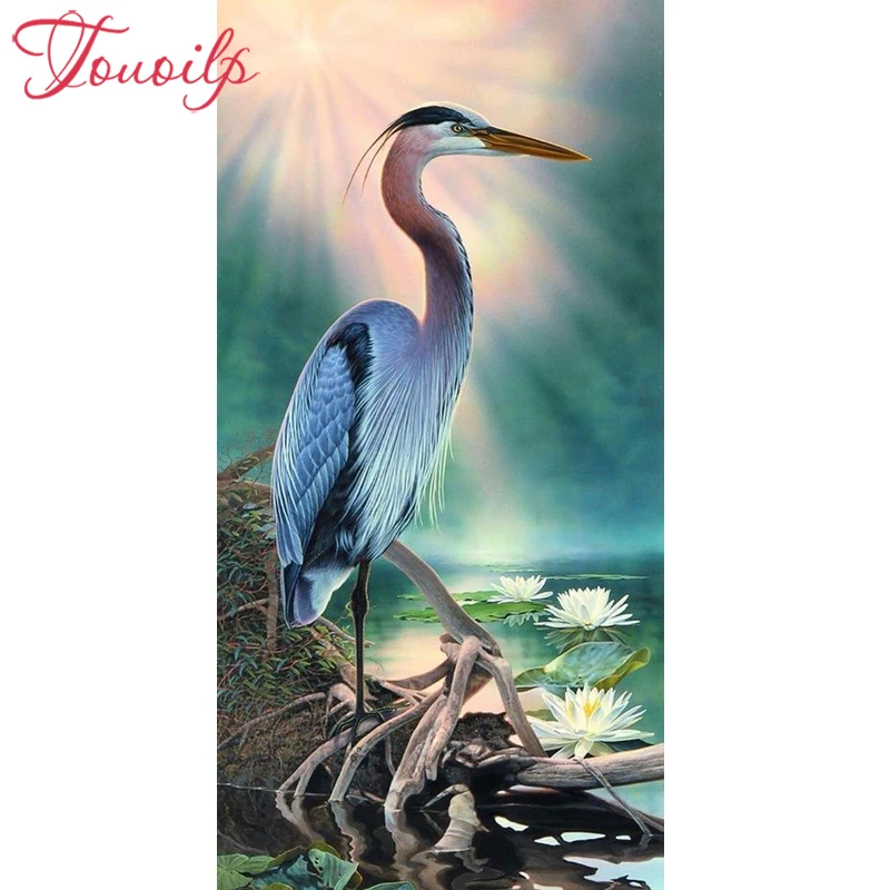 

TOUOILP 5D DIY Diamond embroidery Lotus, red-crowned crane Full Mosaic Kit spuare&round rhinestone diamond Painting cross stich