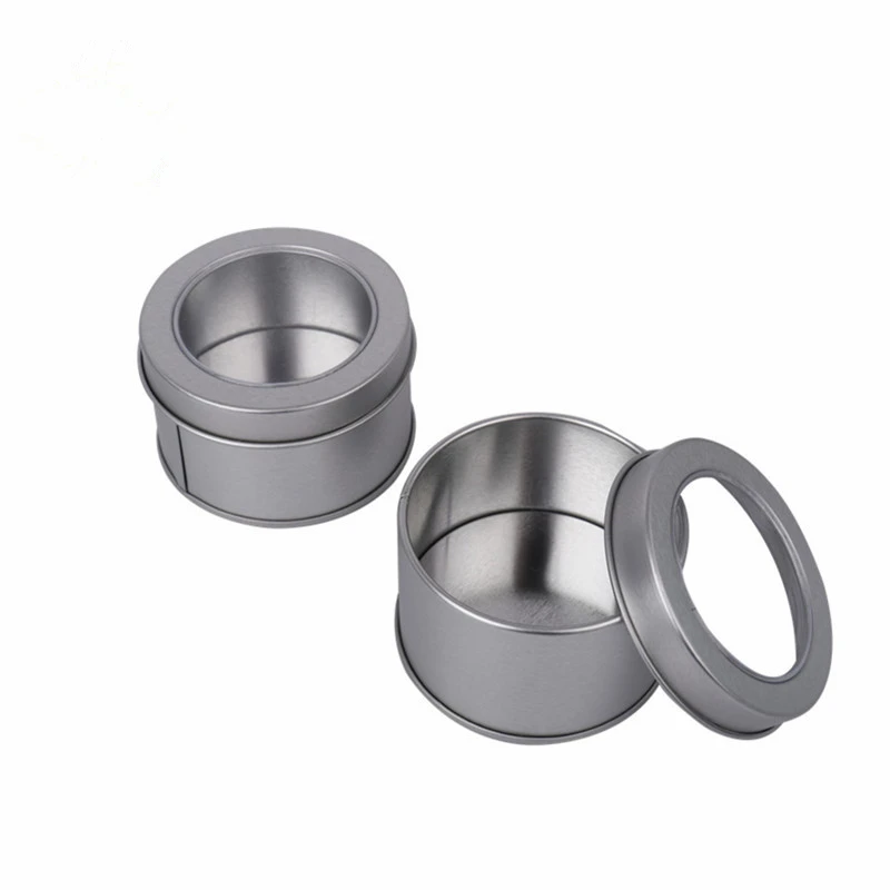 

Round Shape Tin Storage Box With Clear Window Lid Women DIY Cosmetic Metal Storage Box Sliver Tin Oragnizer Container Tin Case