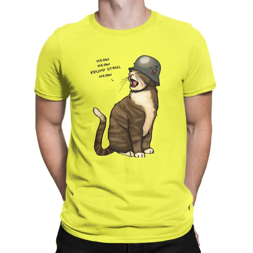 Wehrmacht футболки для мужчин немецкий Большой топ с котом из чистого хлопка новинка футболка подарок на день отца короткий рукав одежда плюс размер провисающая футболка - Цвет: Цвет: желтый