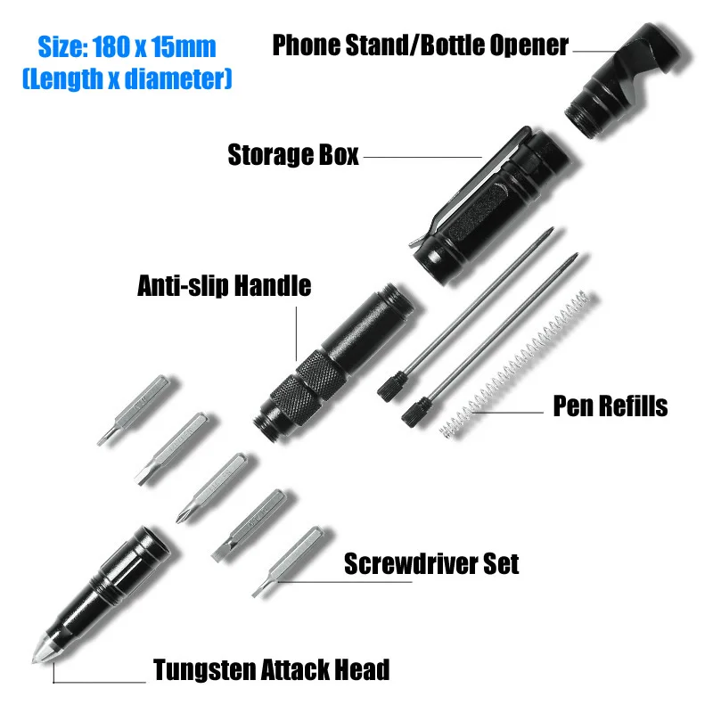 휴대용 전술 펜 스크루 드라이버 다기능 자기 방어 비즈니스 펜, 비상 유리 브레이커, 야외 EDC 도구 선물