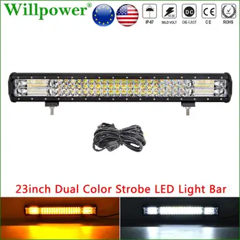 

Car Roof Bumper White Amber 324W 23" Strobe LED Work Light Bar Off-road SUV UTV 4X4 Truck Dual Color Flash Driving Lamp Warning