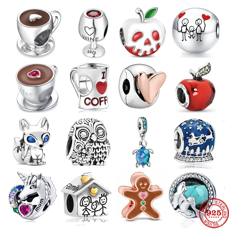 Bracelet DIY Jewelry Charm Bead Heart-Clip Coffee Apple 925-Sterling-Silver Women Original Pandora