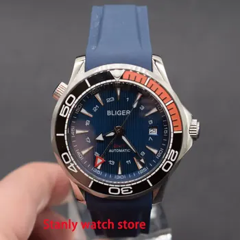 

Bliger 41mm blue dial ceramic bezel luminous marks sapphire crystal GMT function automatic movement men's wrist watches