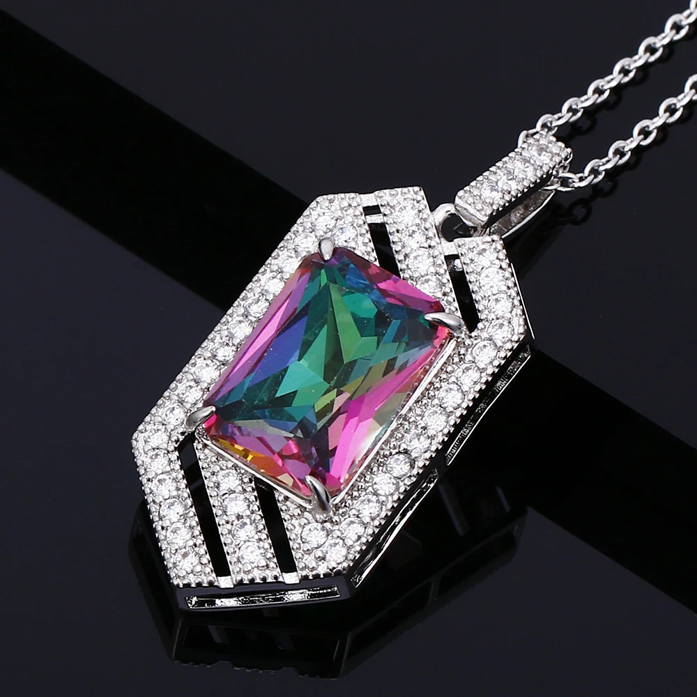 Серебряное ожерелье с подвеской большой геометрический прямоугольник 10*14 мм