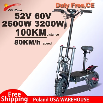 

Scooter Electric 60V 3200W Dual Power 80KM/H Electro Scooter for Adult with Seat Hoverboard IP54 Waterproof Patinete Electrico