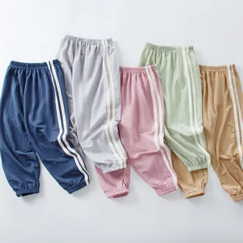 

Summer Children's Anti-mosquito Pants Outer Wear Boys Girls Sports Pants Baby Casual Pant Thin Section Ice Silk Striped Trousers