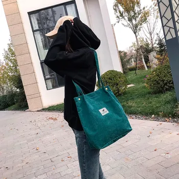 

Women Corduroy Shopping Bag Female Canvas Cloth Shoulder Bag Environmental Storage Handbag Reusable Foldable Eco Grocery Totes