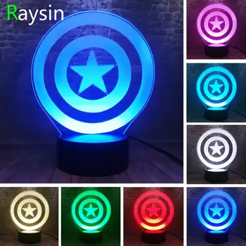 

Marvel Comics 3D Captain America Shield Avengers Endgame Superhero Smart Optical Illusion Lamp 7 Colors Change Night Light Gifts