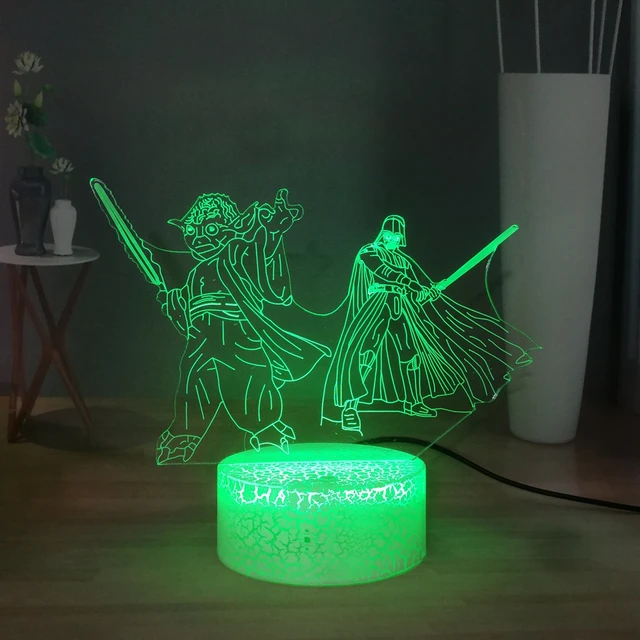 Maestro Jedi Yoda y Darth Vader USB LED lámpara de noche con forma de estrella guerras 3D ilusión lámpara de mesa interruptor niño habitación dormitorio lámpara de noche - Imagen 3