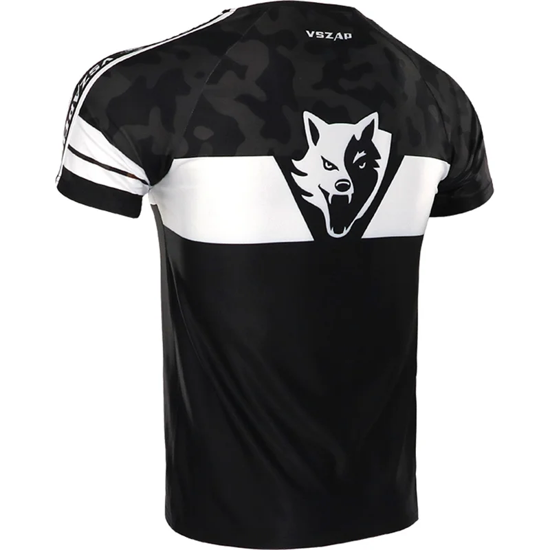 Vzap-short-sleeved T-shirt for men, black and white color, stretch, quick-drying, fitness, boxing, boxing