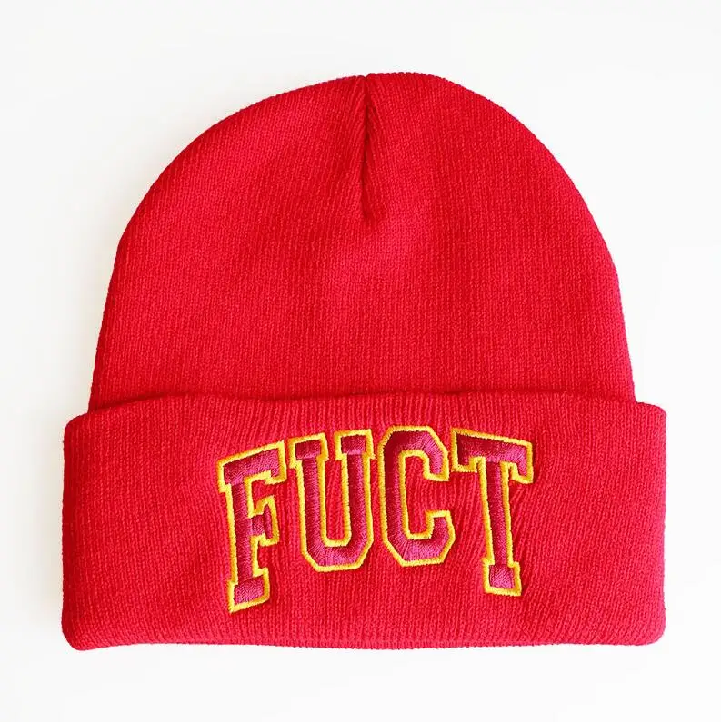 FUCT Beanie вязаная зимняя шапка однотонная хип-хоп Skullies Billie Eilish костюм аксессуар подарки теплые зимние друзья U CANT TRUST - Цвет: Красный