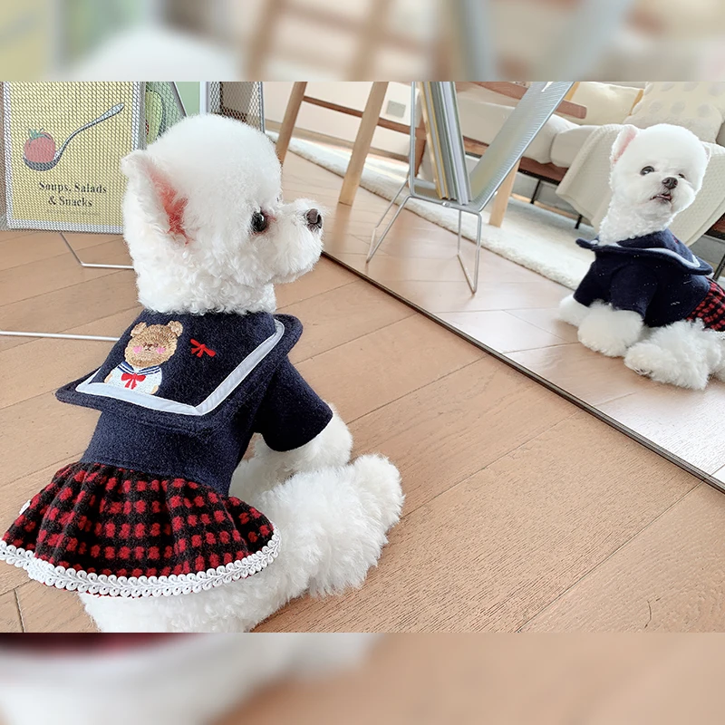 Spring College Style Pet Dog Skirts Warm Coat Jackets Fashion Cute Print Dog Clothes Overalls Small Puppy Clothing Chihuahua