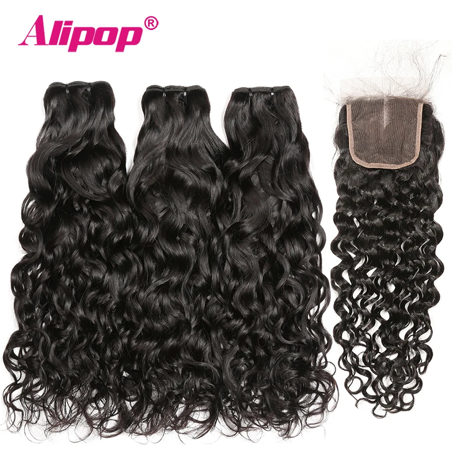 Peruvian-Water-Wave-Hair-Bundles-With-Closure-3-Bundles-Human-Hair-Bundles-With-Closure-Alipop-4x4
