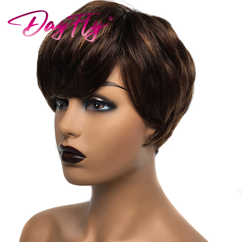 Short Human Hair Pixie Cut Wig Colored Natural Wave Wigs With Bangs Short Ombre Human Hair Wigs For Women Brazilian Hair Wig