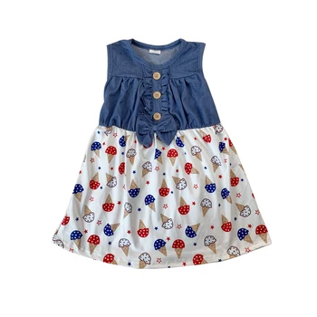 

Hot sale Summer girls' dresses with 4th of july prints kids wear frock design clothes