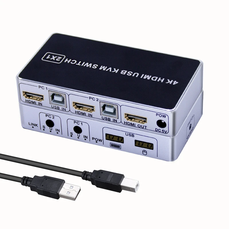 HDMI 2 in 1 out 2 port KVM switch USB2.0 mouse and keyboard synchronizer KVM 4K computer 2X1 conver