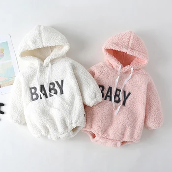 

Melario Baby Girls Rompers New Autumn Winter Letter Print Hooded Jumpsuits Long Sleeve Warm Bodysuits One-Pieces