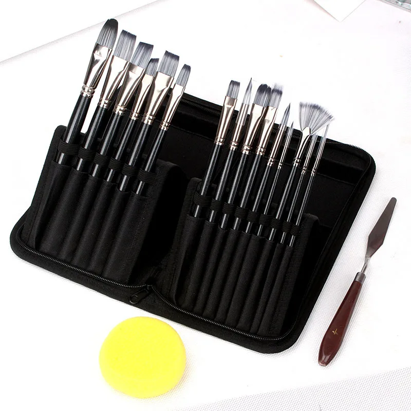 15Pcs Wood Hold Nylon Hair Paint Brush Set for Artist Oil Acrylic Painting Water Color Painting Brushes Art Supplies professional 1pc wool hair round watercolor paint brush wood handle nature goat hair pointed artist painting brush art supplies