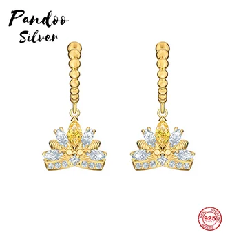 

PANDOO Fashion Charm Sterling Silver Original 1:1 Copy, Simple Crown Fashion Charm Wild Earrings Women Luxury Jewelry Gifts