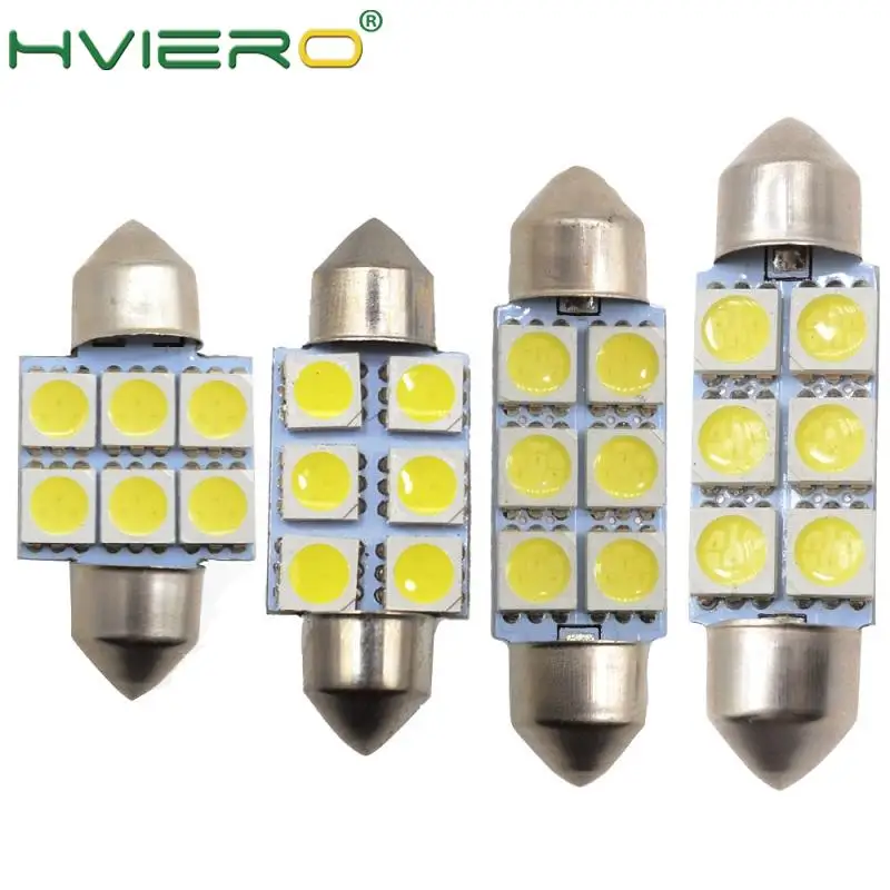 2X Белый светодиод 31 мм 36 39 C5w c10w 5050 6 smd DC 12v гирлянда для салона купольный