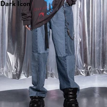 Темные иконы Лоскутная стирка материал хип-хоп брюки мужские прямые Стиль Уличная мода мужские брюки 2 цвета