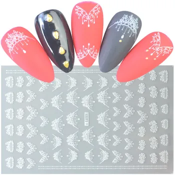 

1 Sheet White Flower Lace Mix Patterns Necklace 3D Nail Sticker Nail Art Ultra thin Back Gummed Decal Tips Wraps DIY Decorations