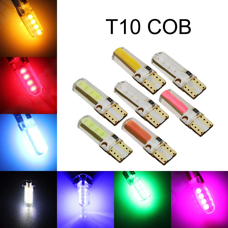 

20 шт., силиконосветодиодный светодиодные лампы T10 168 194 W5W COB 8 чипов для габаритных огней, подсветки номерного знака 12 В