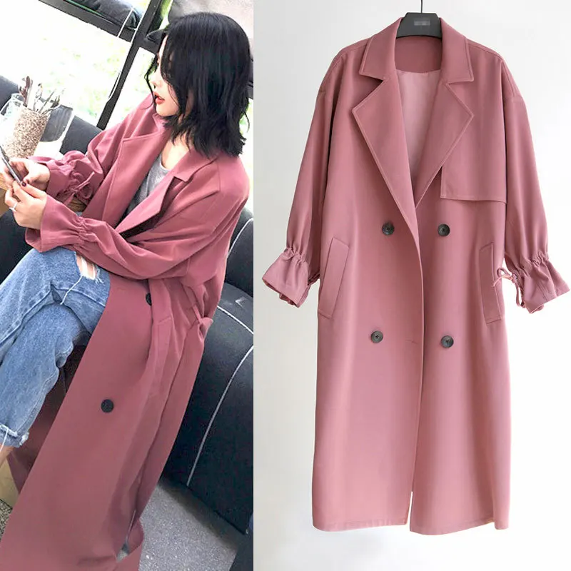 

Spring And Autumn WOMEN'S Dress 2018 Mid-length Korean-style Loose And Plus-sized Slimming Double Breasted over-the-Knee King-si