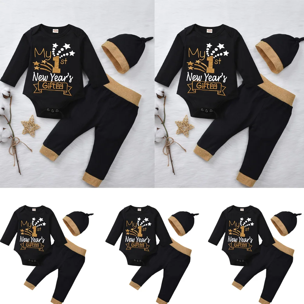 Комплекты из 3 предметов футболка для новорожденных девочек и маленьких мальчиков Топ-боди и однотонные брюки Милая одежда с шапкой одежда для малышей