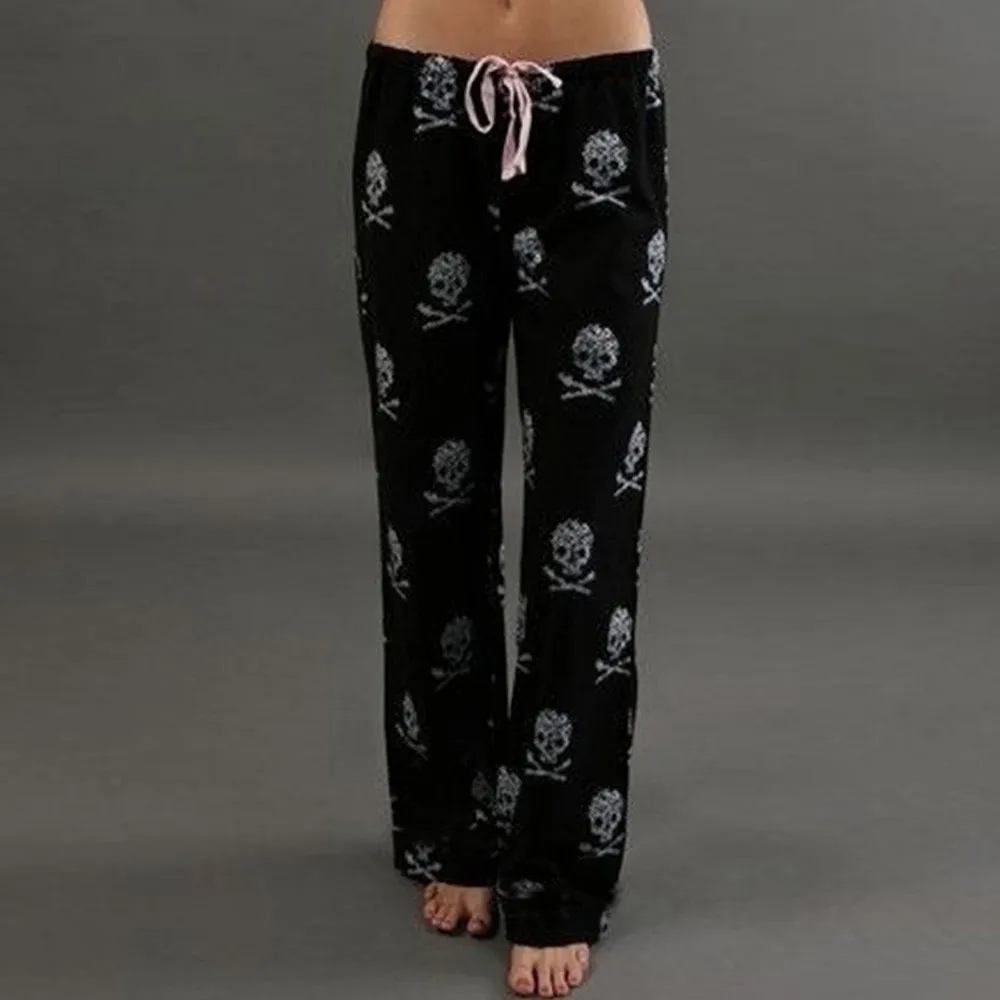 

New Pants Women Lady Causal Daily High Waist Skull Print Wide Calf Length Long Leg Pants pantalon femme#guahao