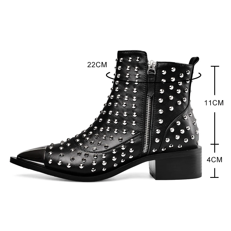 luxury rivet pointed toe ankle boots