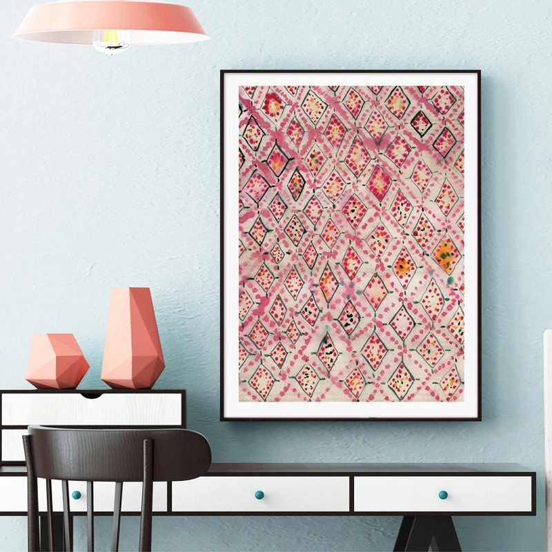 Vintage-Pink-Rug-Art-Prints-Boho-Wall-Decor-Eclectic-Poster-Watercolor-Bohemian-Canvas-Painting-Modern-Abstract