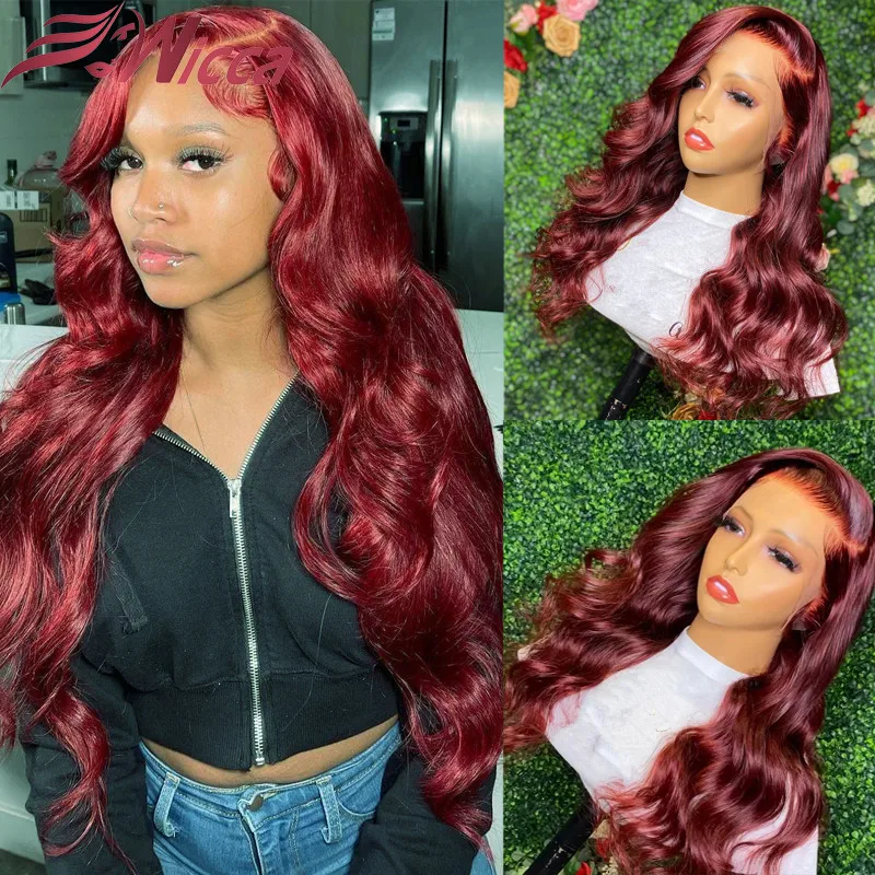 

Ombre Highlight Red Color 13x4 Lace Front Human Hair Wigs Pre Plucked 180% Brazilian Remy Hair For Woman Glueless Lace Wig
