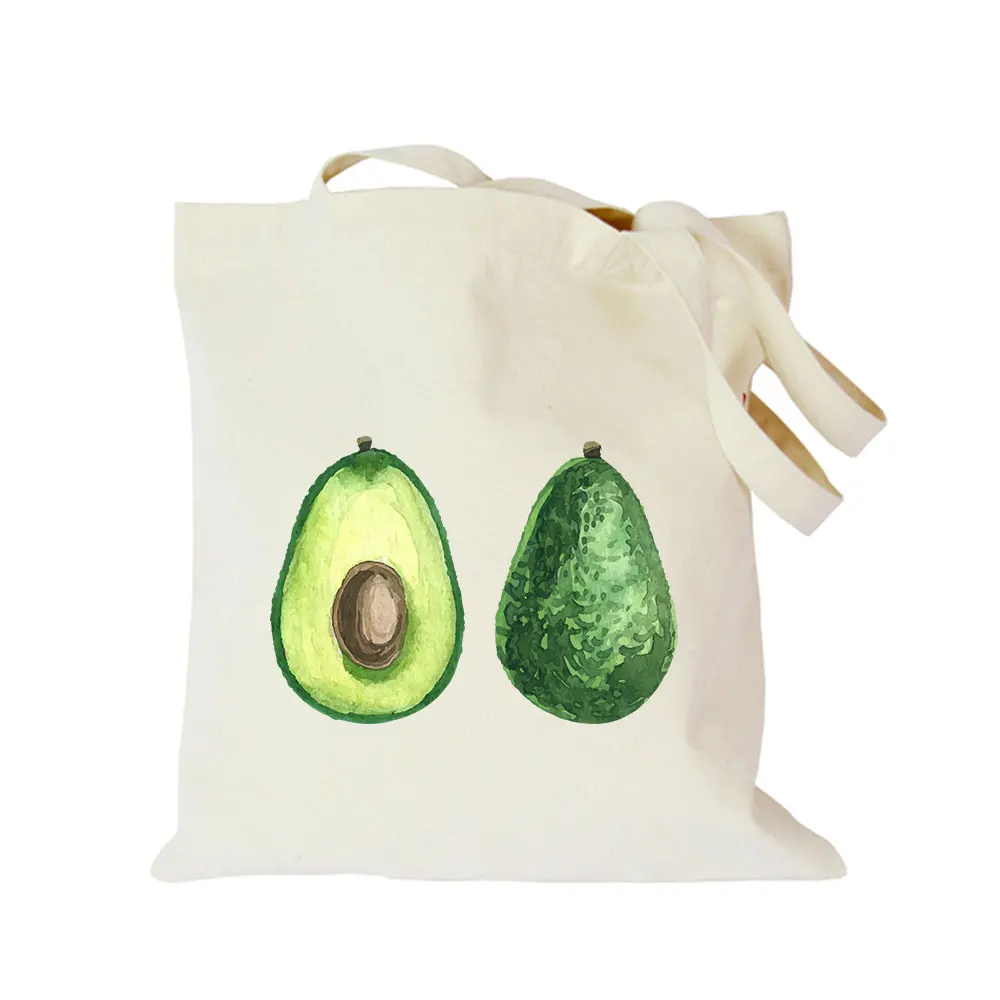 

Origina customized eco canvas tote bag avocado printed shoulder bag for women big shopping handbag foldable advertising cute bag